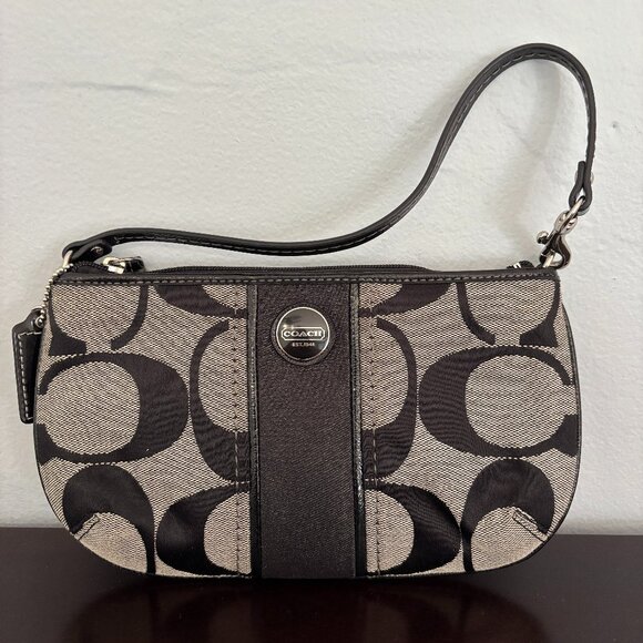 Coach Black and Gray Signature Jacquard Large Wristlet Wallet - Picture 1 of 8